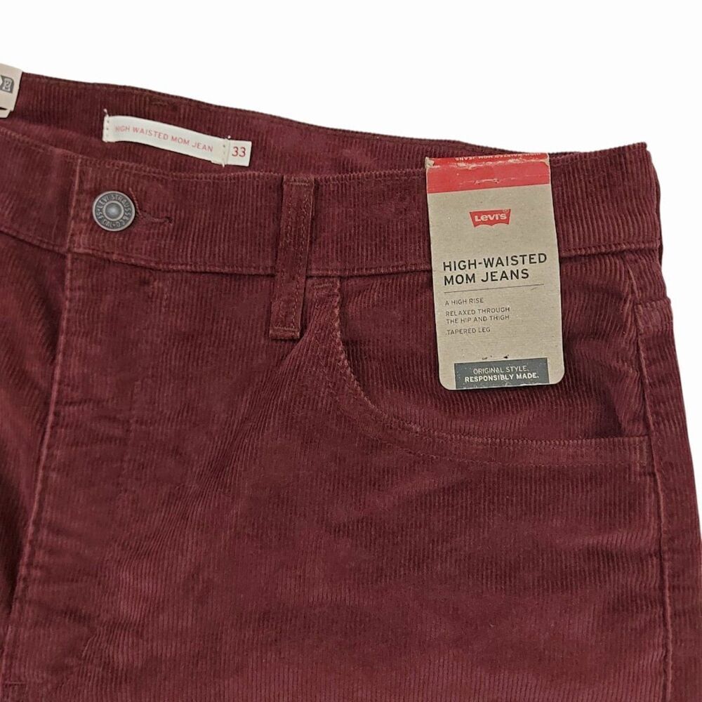 Levi's Corduroy Mom Pants Womens 33x29 Burgundy High Waisted Relaxed Fit Retro - Picture 7 of 12